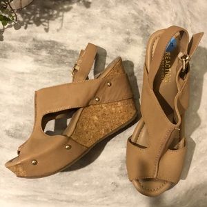 👢 KENNETH COLE REACTION Cork and Leather Wedges.  NWT, Size 7.5